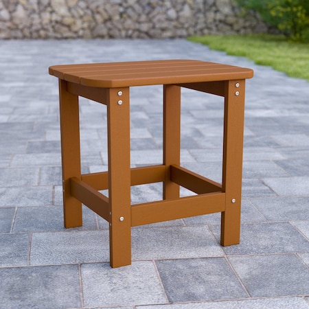 Flash Furniture Charlestown All-Weather Poly Resin Wood Adirondack Side Table in Teak JJ-T14001-TEAK-GG